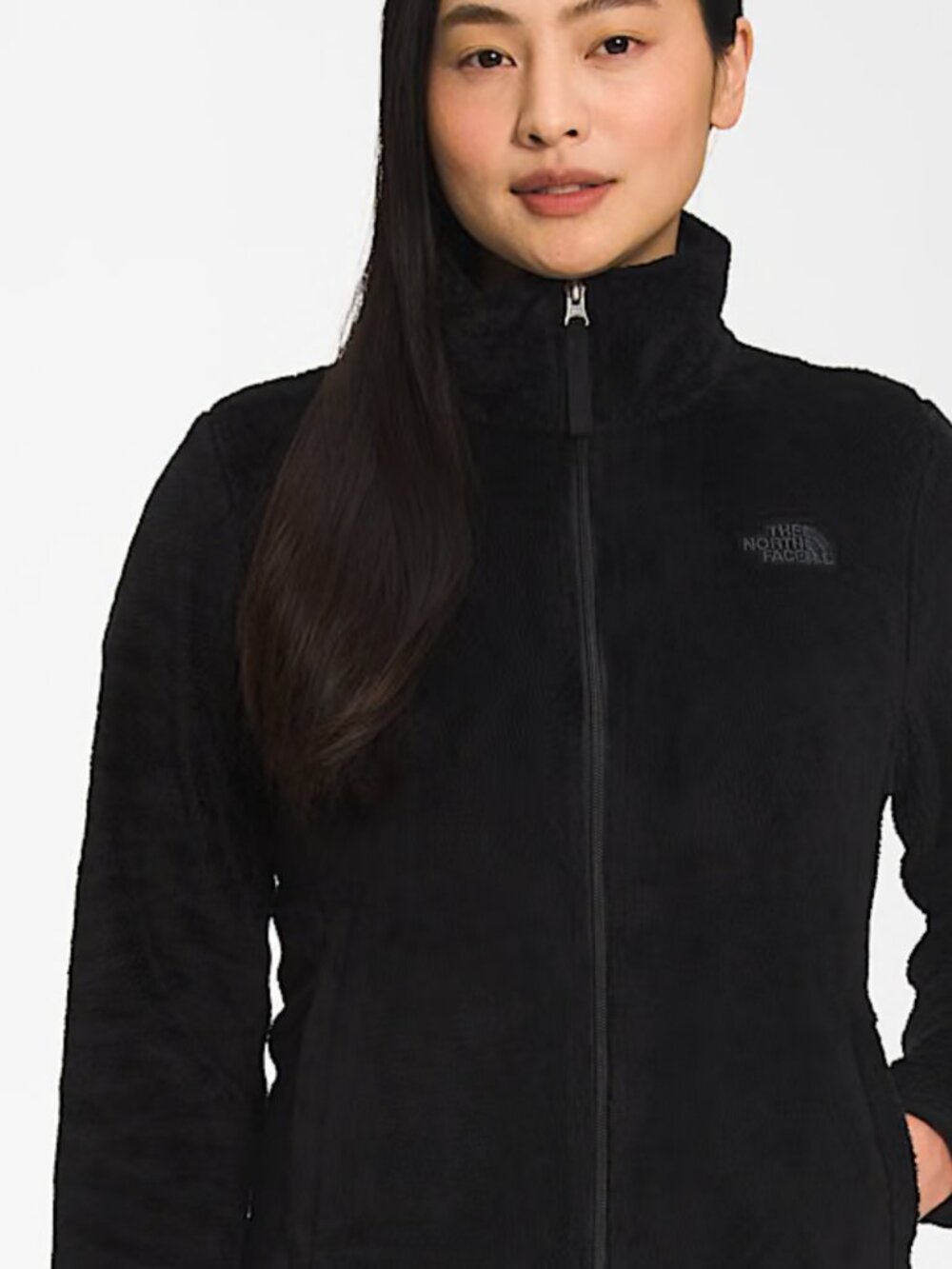 The North Face Women SZ S/P Black Logo Full Zip 2 Zip Pockets Fleece String